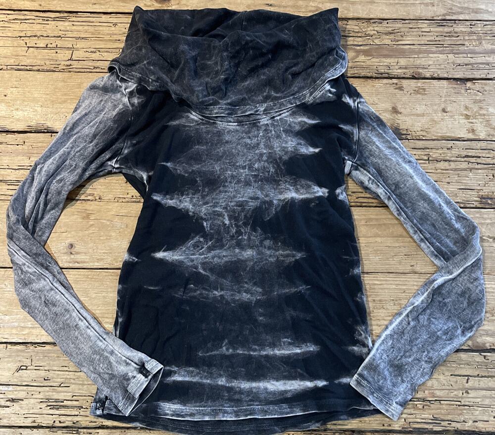 barbara lesser black tie dye cowl neck top size small